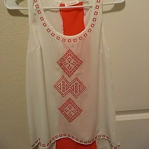 Coral Embroidered Tank Blouse